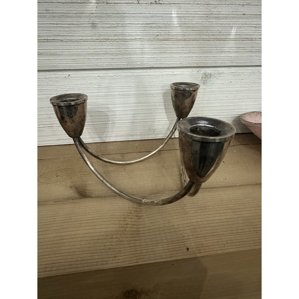 Sterling Silver Duchin Creation Weighted Triple Candle Holder MCM 11 ounces
